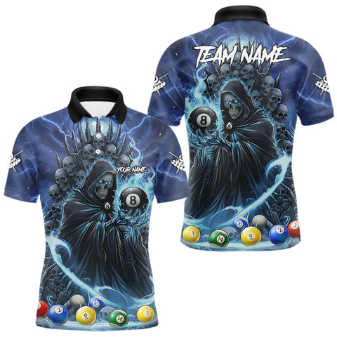 Maxcorners Blue Grim Reaper Lightning Billiard Shirt For Men Custom 8 Ball Pool Jersey Team Polo & 1/4 Zip TU1711