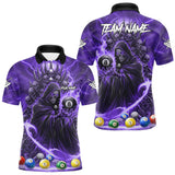Maxcorners Purple Grim Reaper Lightning Billiard Shirt For Men Custom 8 Ball Pool Jersey Team Polo & 1/4 Zip TU1711