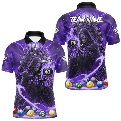 Maxcorners Purple Grim Reaper Lightning Billiard Shirt For Men Custom 8 Ball Pool Jersey Team Polo & 1/4 Zip TU1711