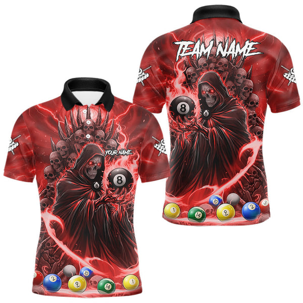 Maxcorners Red Grim Reaper Lightning Billiard Shirt For Men Custom 8 Ball Pool Jersey Team Polo & 1/4 Zip TU1711