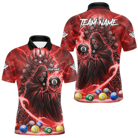 Maxcorners Red Grim Reaper Lightning Billiard Shirt For Men Custom 8 Ball Pool Jersey Team Polo & 1/4 Zip TU1711