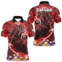 Maxcorners Red Grim Reaper Lightning Billiard Shirt For Men Custom 8 Ball Pool Jersey Team Polo & 1/4 Zip TU1711