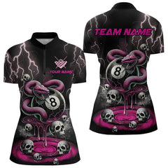 Maxcorners Pink And Black Thunder Lightning Skull Snake Billiard Shirts For Women Custom 8 Ball Billiard Jerseys