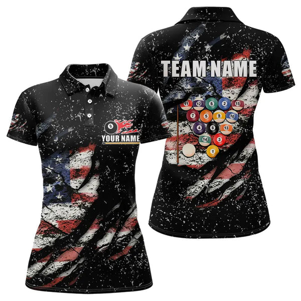 Maxcorners Billiard Balls Us Flag Black Grunge Billiard Shirts For Men Custom 8 Ball Pool Billiard Jerseys