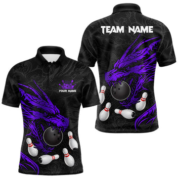 Maxcorners Black And Purple Custom Dragon Bowling Shirt For Men, Bowling Team Jersey Polo & Quarter Zip LM1903