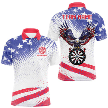 Maxcorners Personalized American Flag Eagle Darts Shirts For Men, Patriotic Darts Jersey Team Polo & 1/4 Zip LM2704