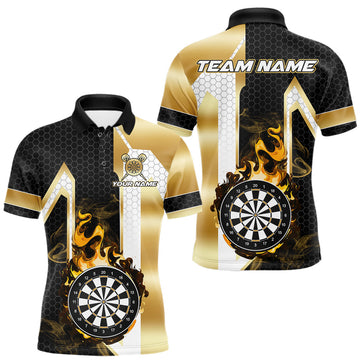 Maxcorners Black And Gold Dartboard Flame Darts Shirts For Men Custom Darts Team Jersey Polo & 1/4 Zip LM2306
