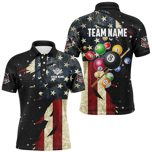 Maxcorners Retro American Flag Dark Galaxy Custom Billiard Balls Pool Shirt For Men