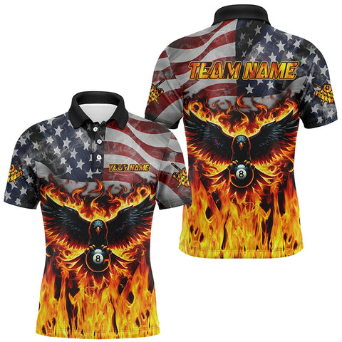 Maxcorners Personalized Flame American Flag Custom Eagle Billiard Shirts For Men, Patriotic Billiard Jerseys