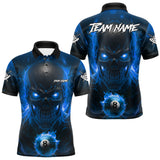 Maxcorners Personalized Blue Billiard Skull Fire 8 Ball Pool Shirt For Men Custom Billiard Team Jersey LM2110