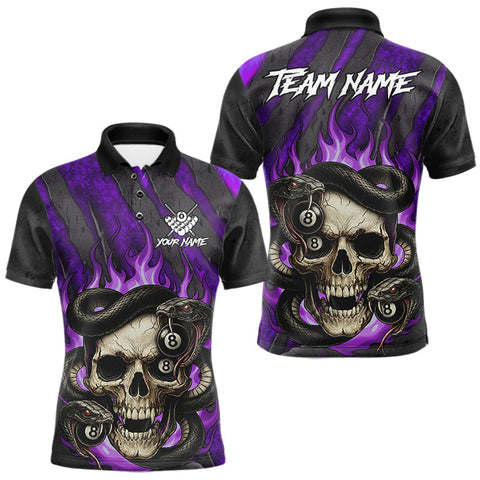 Maxcorners Personalized Skull And Snakes Flame Billiard Shirt For Men Custom 8 Ball Pool Team Jersey |Purple LM2110