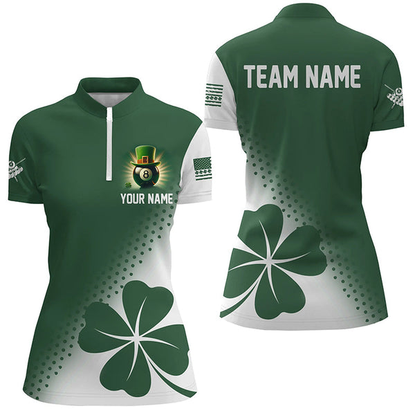 Maxcorners St Patrick'S Day Green Clover Custom Women Billiard Polo Shirts, Patrick Day Lucky Billiard Shirts