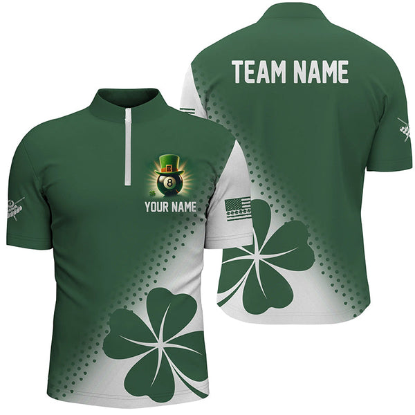 Maxcorners St Patrick'S Day Green Clover Custom Men Billiard Polo Shirts, Patrick Day Lucky Billiard Shirts