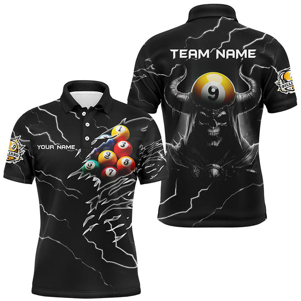 Maxcorners Billiard Skull 9 Ball Pool Customized Name, Team Name 3D Polo Shirt