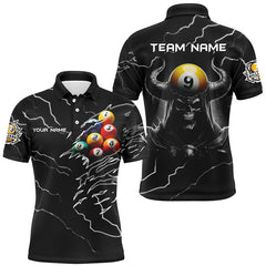 Maxcorners Billiard Skull 9 Ball Pool Customized Name, Team Name 3D Polo Shirt