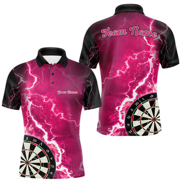 Maxcorners Pink Lightning Dart Shirts With Pocket Option Custom Darts Jersey For Men