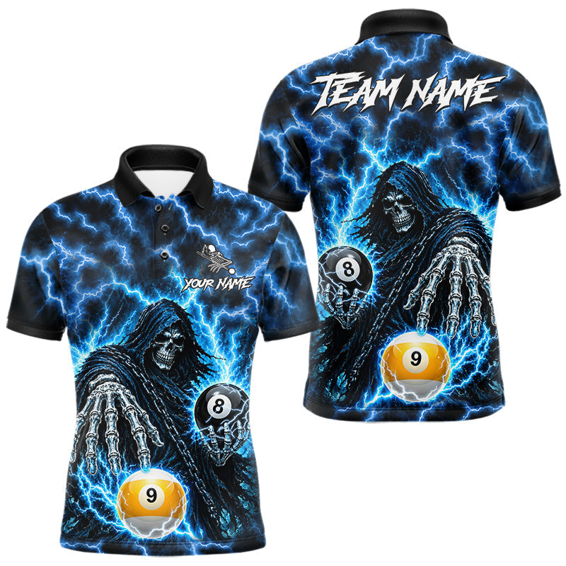 Maxcorners Blue Grim Reaper Thunder Lightning Billiard Shirts For Men Custom 8 Ball & 9 Ball Pool Team Jersey
