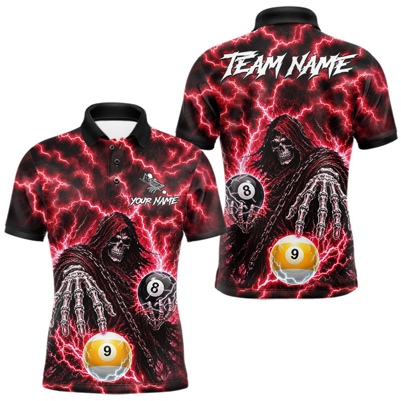 Maxcorners Red Grim Reaper Thunder Lightning Billiard Shirts For Men Custom 8 Ball & 9 Ball Pool Team Jersey