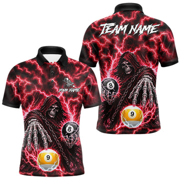 Maxcorners Red Grim Reaper Thunder Lightning Billiard Shirts For Men Custom 8 Ball & 9 Ball Pool Team Jersey
