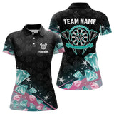 Maxcorners Funny Pink And Turquoise Diamonds Darts Polo & Quarter Zip Custom Dart Shirts For Men Dart Jerseys