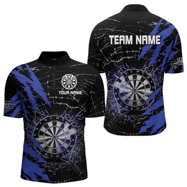 Maxcorners Black And Blue Darts Board Break Glass Custom Dart Shirts For Men, Darts Team Shirts Dart Jerseys