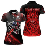 Maxcorners Fire Flame Darts Board American Flag Skull Dart Shirts For Men Custom Darts Team Jerseys | Red