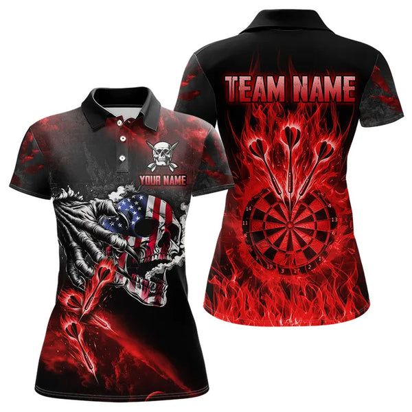 Maxcorners Fire Flame Darts Board American Flag Skull Dart Shirts For Men Custom Darts Team Jerseys | Red