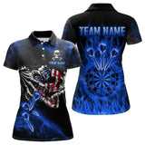 Maxcorners Fire Flame Darts Board American Flag Skull Dart Shirts For Men Custom Darts Team Jerseys |Blue