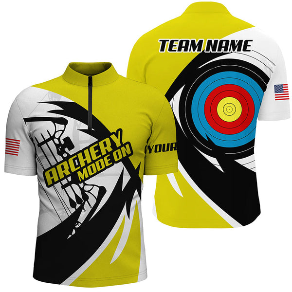 Maxcorners Personalized Yellow Archery Jerseys Men Polo & Quarter-Zip Shirts Custom Archery Bow Shirts