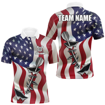 Maxcorners Personalized American Flag Steel Tip Dart Polo & 1/4 Zip For Men Custom Patriotic Darts Jersey