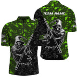 Maxcorners Personalized Green Abstract Death Skeleton Men Billiard Shirts, Halloween Scary Billiard Jerseys