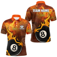 Maxcorners Orange Flaming 8 Ball Pool Billiard Shirt For Men Custom Fire Billiard Jersey Team Polo & 1/4 Zip