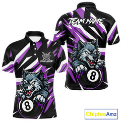 Maxcorners Black And Purple 8 Ball Wolf Billiard Shirt For Men Custom Billiard Jersey, Pool Team Shirt