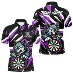 Maxcorners Personalized Wolf Darts Polo & Quarter Zip Custom Darts Shirt For Men, Darts Jersey |Purple