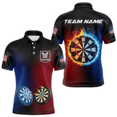 Maxcorners Blue And Red Dartoard Water Fire 3D Dart Polo & Quarter Zip Custom Dart Shirts For Men Dart Jerseys
