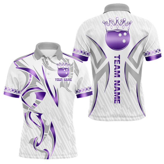 Maxcorners Custom Blue Bowling Ball Crown Bowling Shirt For Men, Bowling Team Jersey Polo & 1/4 Zip |White