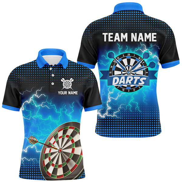 Maxcorners Darts Blue Dartboard Thunder Lightning Customized Name, Team Name 3D Polo Shirt