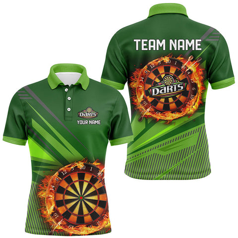 Maxcorners Darts Green Dartboard Fire Flame Customized Name, Team Name 3D Polo Shirt