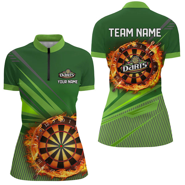 Maxcorners Personalized Green Dartboard Fire Flame 3D All Over Print Darts Shirts For Men, Darts Jersey Attire