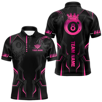 Maxcorners Customized 8 Ball Pool Crown Men's Billiard Shirts Pink And Black Billiard Team Shirt Pool Jersey LM2709