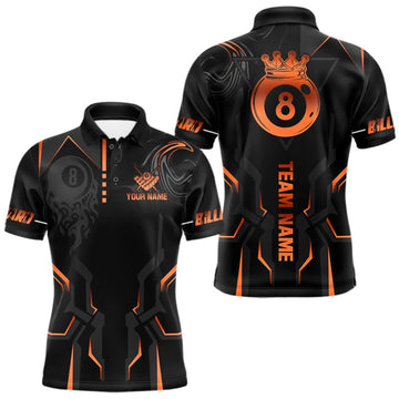 Maxcorners Custom 8 Ball Pool Crown Men's Billiard Shirts Orange And Black Billiard Team Shirt Pool Jersey LM2709