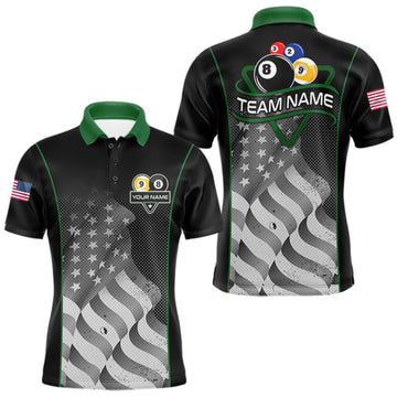 Maxcorners Custom Black Green Grunge American Flag 8 Ball & 9 Ball Pool Shirts For Men Billiard Team Jersey LM2709