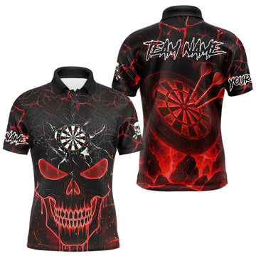 Maxcorners Personalized Skull Cracks Pattern Red Darts Shirt For Men Custom Dart League Jersey Polo & 1/4 Zip LM2603