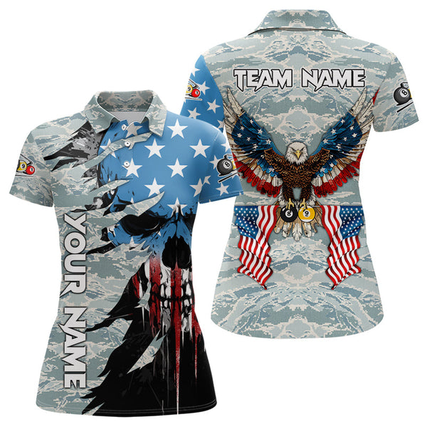 Maxcorners Customized Camo Ball 8 & Ball 9 Eagle Flag Skull Billiard Shirts, Us Patriotic Billiard Jersey