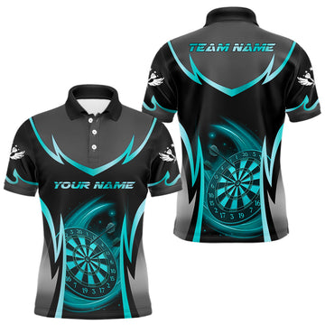 Maxcorners Turquoise Dartboard Lightning Darts Polo & 1/4 Zip Custom Darts Shirt For Men, Darts Team Jersey