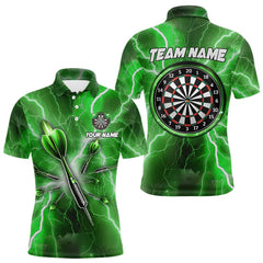 Maxcorners Green Thunder Lightning 3D Women Darts Polo & Quarter Zip Custom Dart Shirts For Men Dart Jerseys