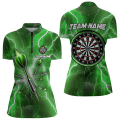 Maxcorners Green Thunder Lightning 3D Women Darts Polo & Quarter Zip Custom Dart Shirts For Women Dart Jerseys