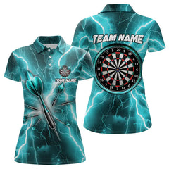 Maxcorners Turquoise Thunder Lightning 3D Women Darts Polo & Quarter Zip Custom Dart Shirt For Women Dart Jersey