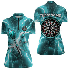 Maxcorners Turquoise Thunder Lightning 3D Women Darts Polo & Quarter Zip Custom Dart Shirt For Women Dart Jersey