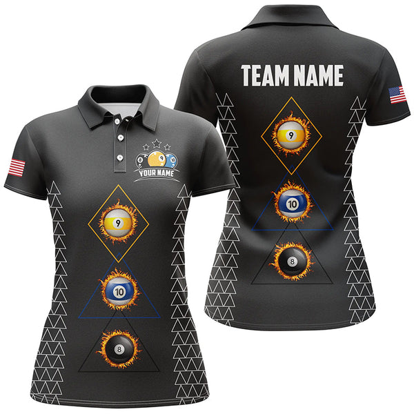 MaxCorners Billiard 8 Ball 9 Ball & 10 Ball Customized Name, Team Name 3D Polo Shirt For Women